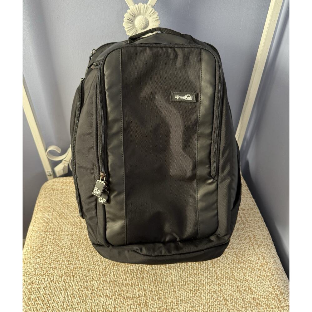 Genius Pack Black Backpack Umbrella Compartment Laptop Tablet
